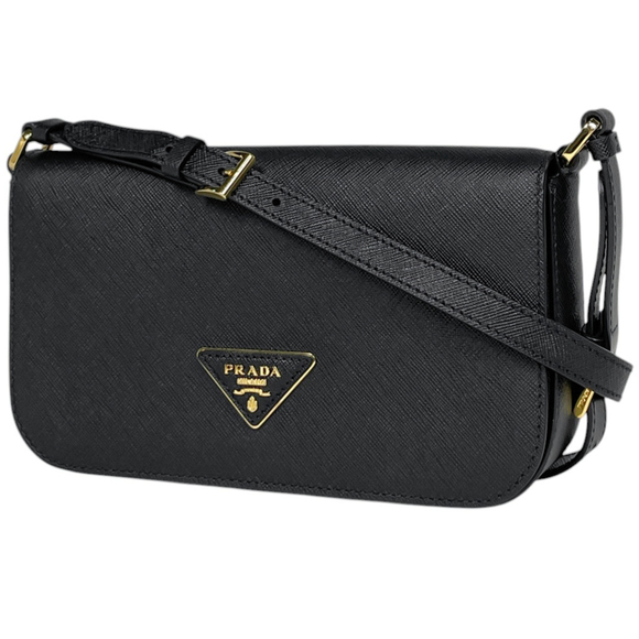 PRADA Handbags - Prada PRADA Logo Shoulder Bag Saffiano Leather Nero (Black) 1BD325 Women's